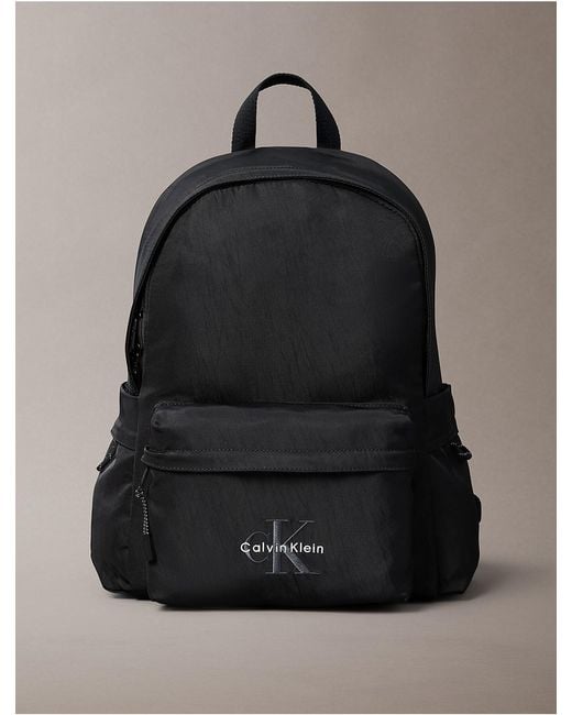 Calvin Klein Black Nylon Monologo Round Backpack for men