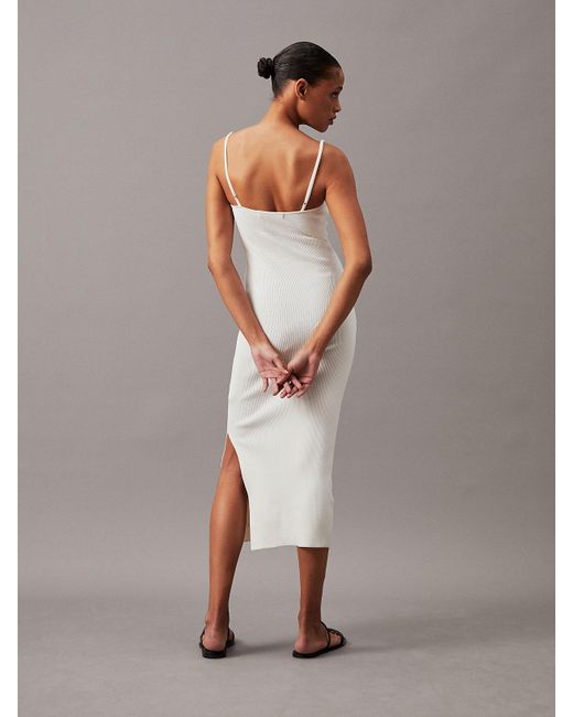 Calvin Klein Gray Sculpted Knit Midi Dress