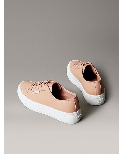 Calvin Klein Gray Jeans Leather Comfort Platform Trainers