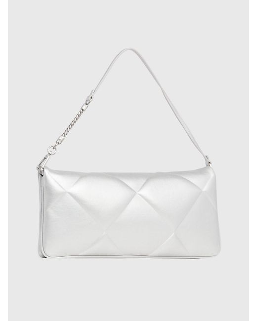 Calvin Klein White Metallic Quilted Clutch Bag