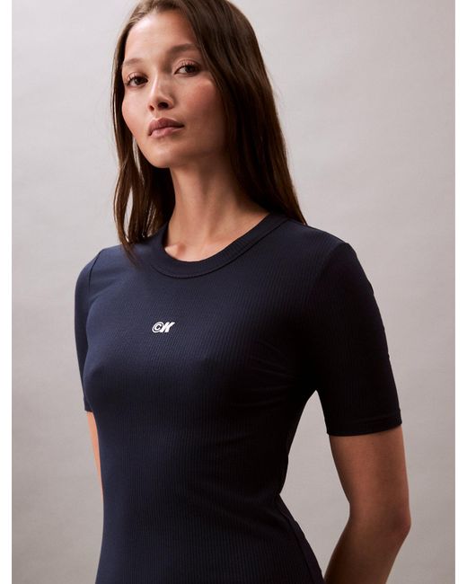 Calvin Klein Blue Modal Stretch Rib Midi Dress