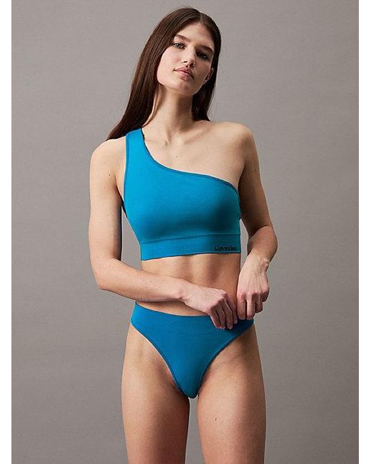 Calvin Klein Blue One Shoulder Bikini-Top - CK Meta Essentials