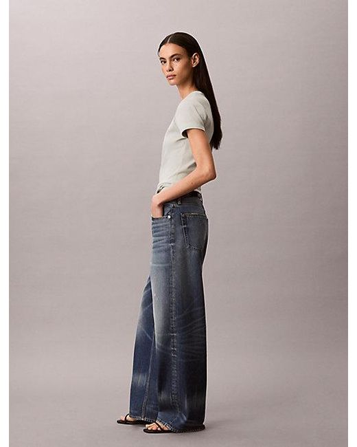 Calvin Klein Blue Jeans Slim Ribbed Cotton Logo T-Shirt