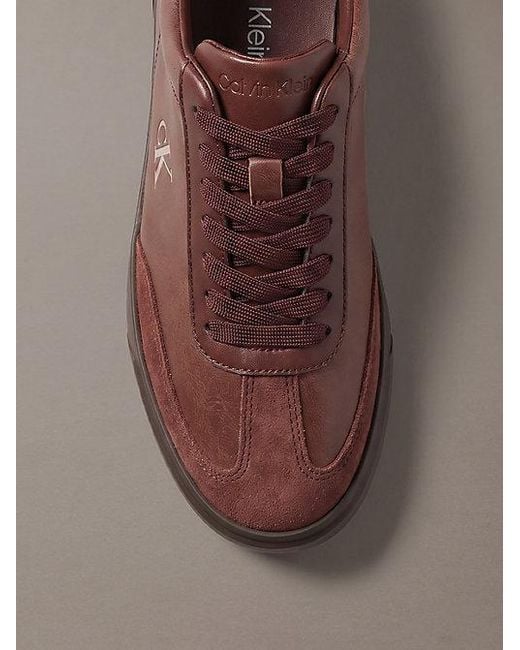 Calvin Klein Brown Leather Signature Logo Trainers