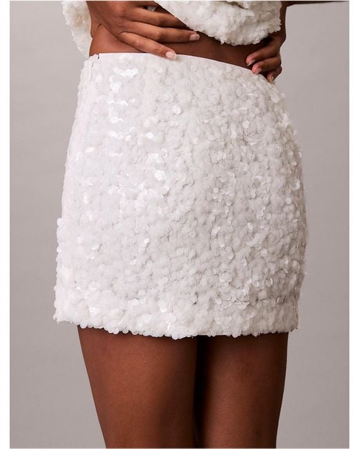 Calvin Klein White Jeans Sequin Mini Skirt