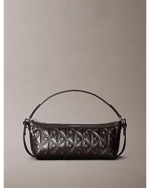 Calvin Klein Brown Debossed Allover Emblem Logo Long Shoulder Bag