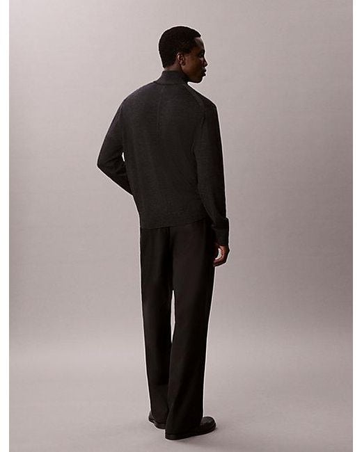 Calvin Klein Black Merino Wool Zip Up Cardigan for men