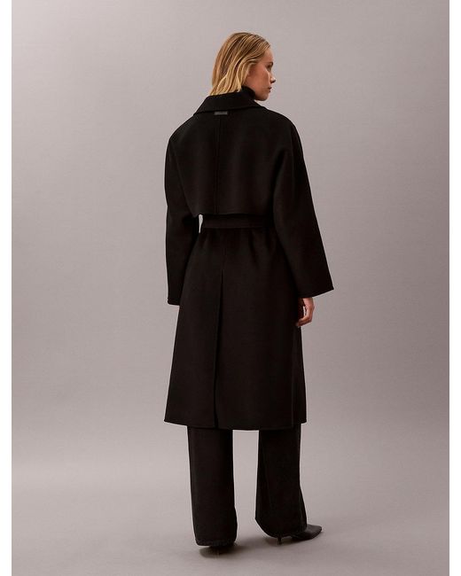 Calvin Klein Black Belted Wool Trench Coat