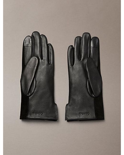 Calvin Klein Black Suede And Leather Touchscreen Gloves