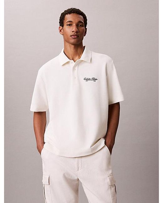 Calvin Klein Natural Jeans Embroidered Logo Polo Shirt for men