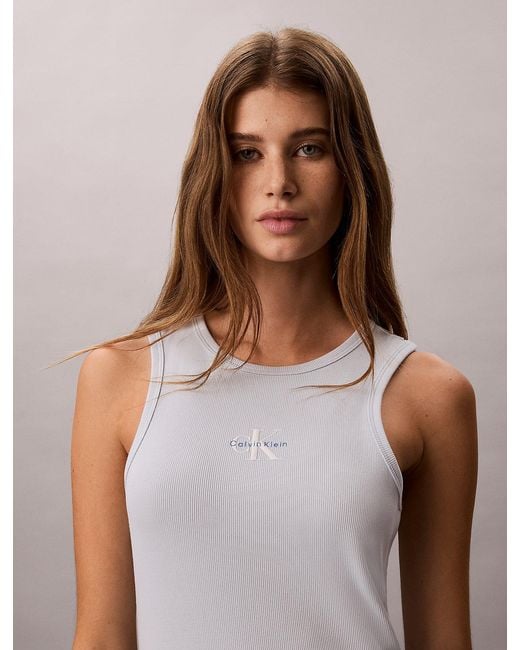 Calvin Klein Blue Ribbed Cotton Midi Tank Dress