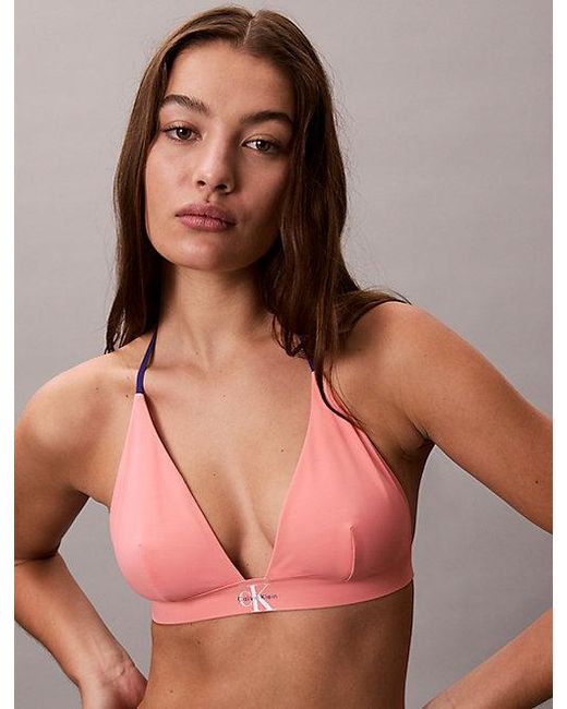Calvin Klein Pink Halter Triangle Bikini Top Ck Monogram