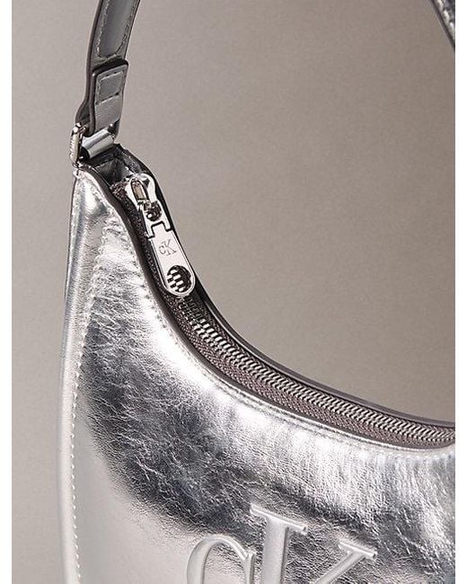 Calvin Klein Gray Bold Monogram Metallic Shoulder Bag