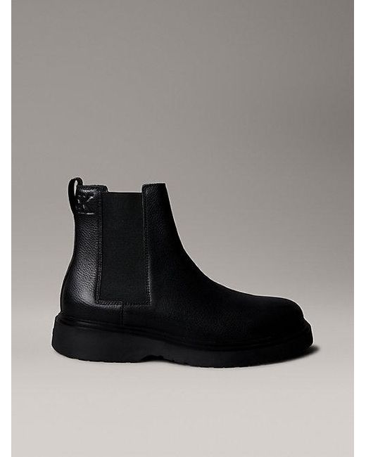 Calvin Klein Black Jeans Leather Lug Chelsea Boots for men