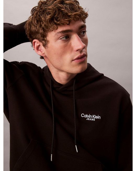 Calvin Klein Brown Cotton Terry Logo Hoodie for men