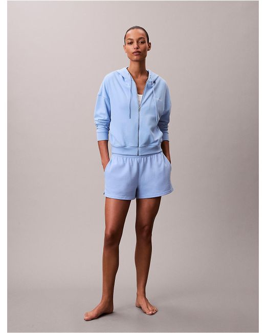 Calvin Klein Blue Cotton Terry Blend Zip Lounge Hoodie