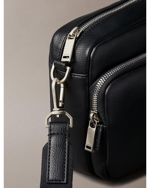 Calvin Klein Black Logo Pebbled Crossbody Camera Bag for men
