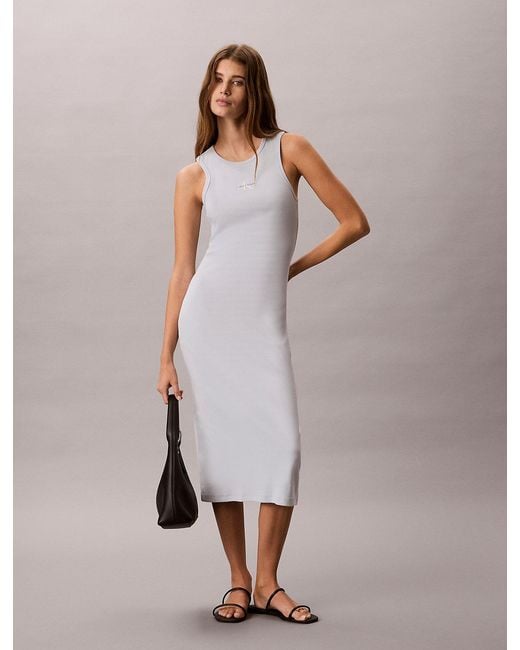Calvin Klein Blue Ribbed Cotton Midi Tank Dress