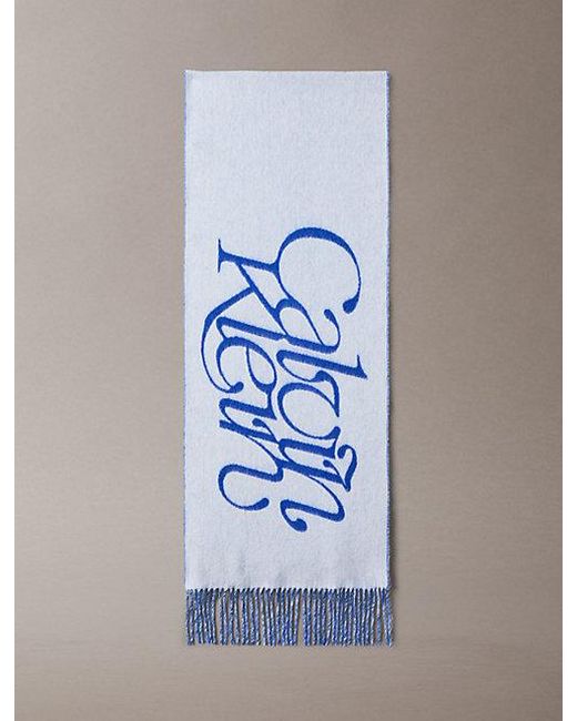 Calvin Klein Blue Warm Soft Wool Logo Scarf for men