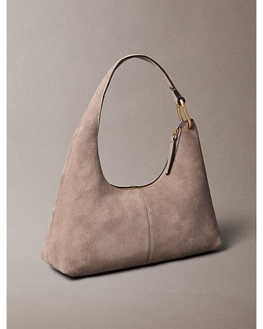 Calvin Klein Gray Soft Suede Shoulder Bag