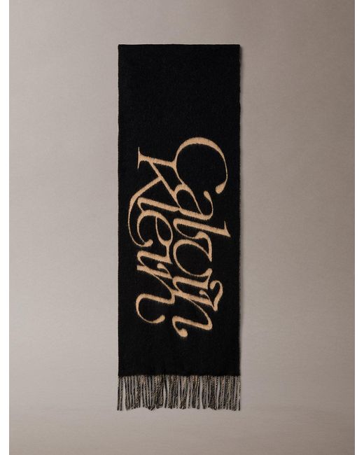 Calvin Klein Black Warm Soft Wool Logo Scarf for men