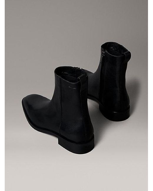 Calvin Klein Black Leather Zip Ankle Boots for men