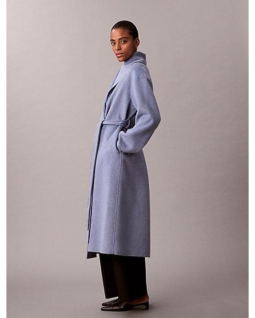 Calvin Klein Purple Double Faced Wool Blend Shawl Collar Coat