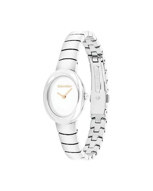Calvin Klein White Oval Twisted Bezel Bracelet Watch