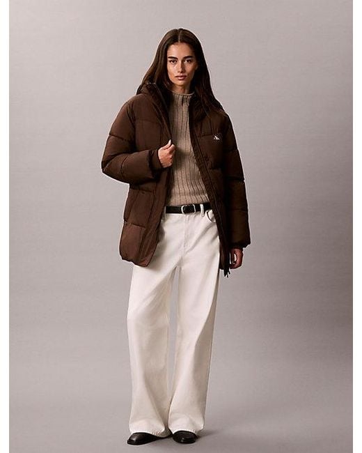 Calvin Klein Brown Jeans Logo Belt Hooded Puffer Jacket