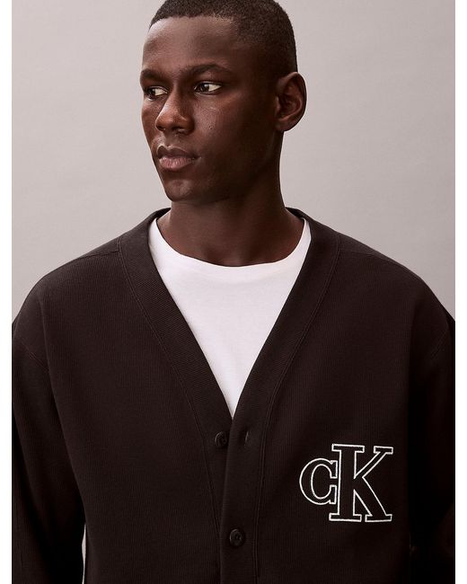 Calvin Klein Black Double Rib Logo Cardigan for men