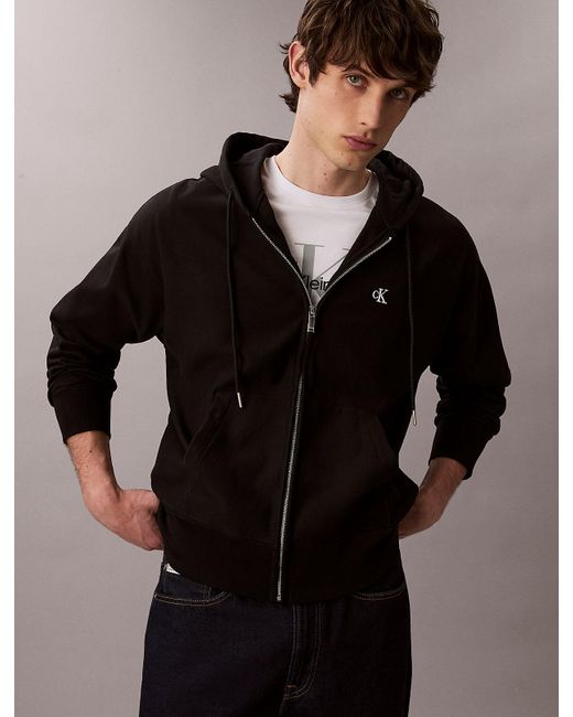 Calvin Klein Gray Relaxed Monogram Zip-Up Hoodie for men