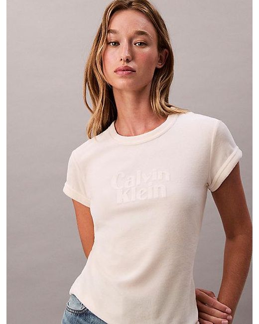 Calvin Klein Multicolor Jeans Velour Embossed Logo Graphic Slim T-Shirt