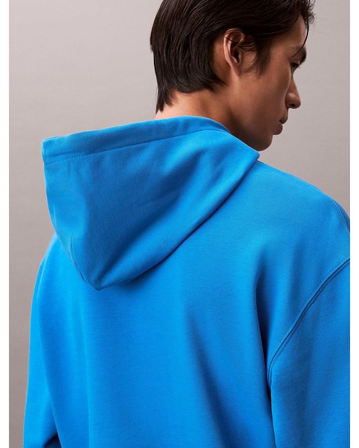 Calvin Klein Blue Cotton Terry Monogram Hoodie for men