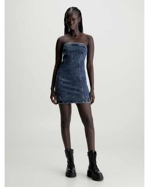 Mini-robe sans bretelles en jean Calvin Klein en coloris Blue