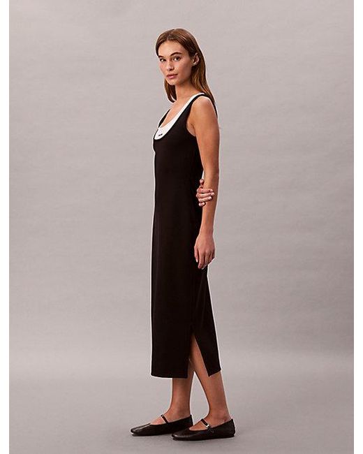 Calvin Klein Black Jeans Contrast Layer Midi Dress