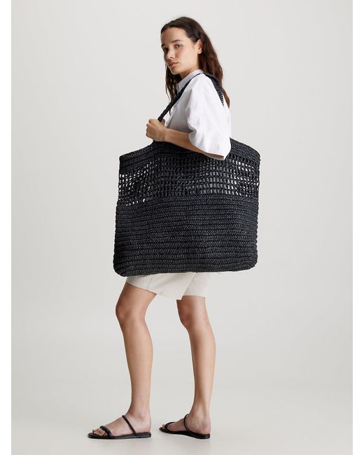 Calvin Klein Black Large Straw Tote Bag