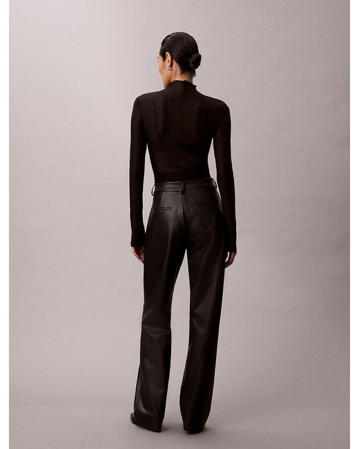 Calvin Klein Black Faux Leather Pleated Trousers