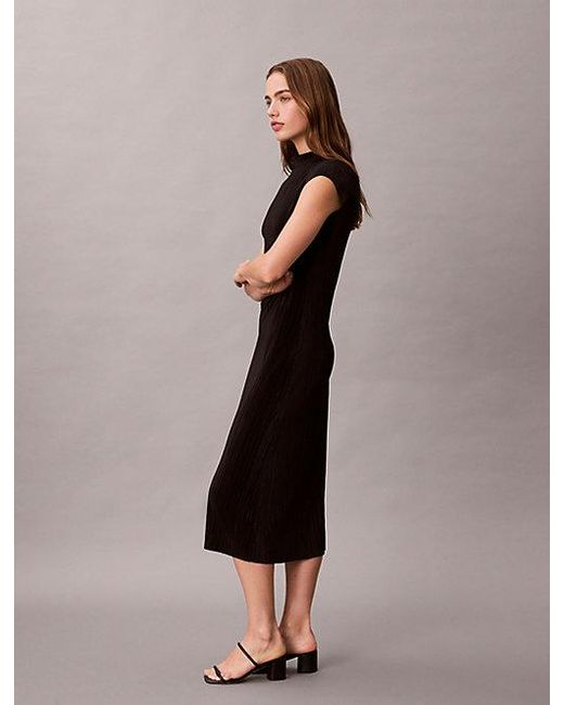Calvin Klein Black Plisse Midi Dress