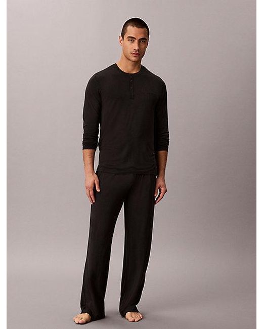 Calvin Klein Black Henley Pyjama Top Ultra Soft Modal for men