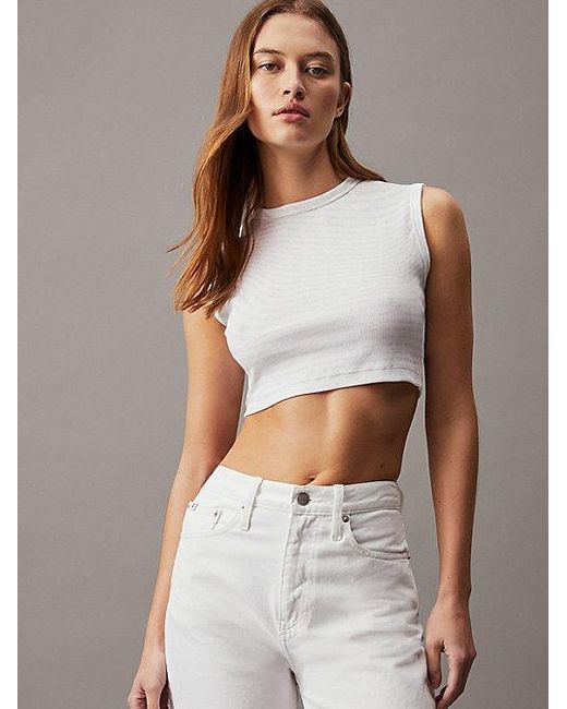 Calvin Klein Cropped Top Met All-over Print in het White