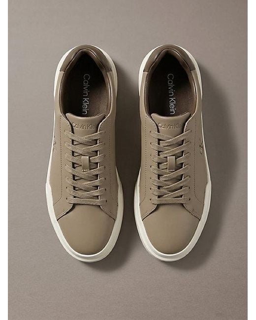 Calvin Klein Gray Jeans Leather Durable Traction Chunky Trainers for men
