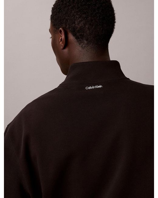 Calvin Klein Blue Cotton Terry Quarter Zip Sweatshirt for men