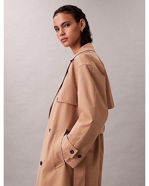 Calvin Klein Natural Classic Cotton Blend Long Trench Coat