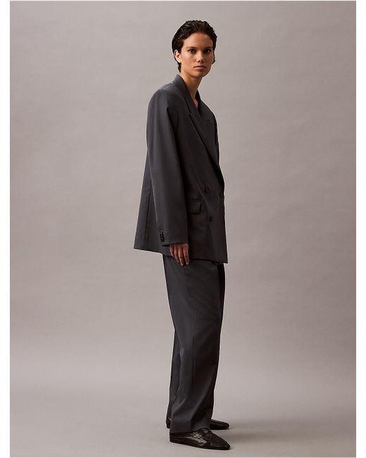 Calvin Klein Gray Pleated Wool Gabardine Blend Trouser