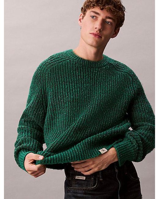 Calvin Klein Green Jeans Wool Blend Relaxed Raglan Jumper for men