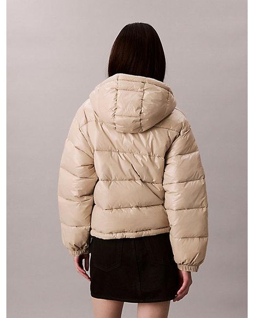 Calvin Klein Pufferjack Met Capuchon En Hoogglans Afwerking in het Natural