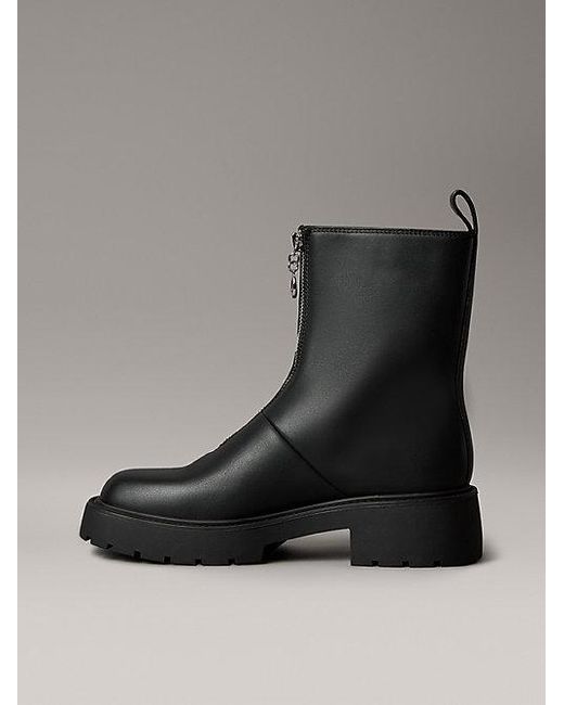 Calvin Klein Black Jeans Leather Chunky Zip Ankle Boots