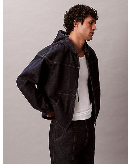 Calvin Klein Black Jeans Denim Zip Relaxed Hoodie for men