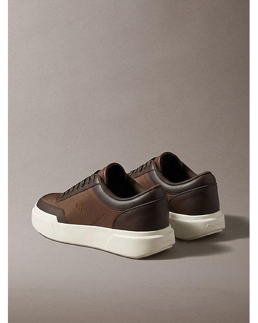 Calvin Klein Brown Leather Durable Traction Chunky Trainers for men
