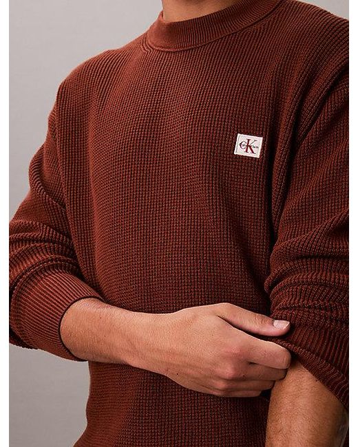 Calvin Klein Red Jeans Cotton Waffle Knit Jumper for men